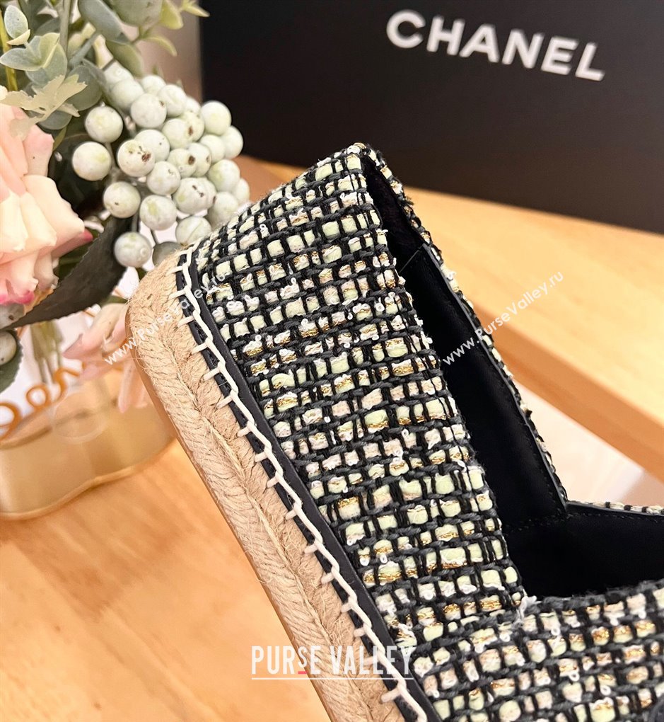 Chanel Tweed Lambskin Espadrilles Flats G29762 Dark Blue 2024 (HB-240424205)