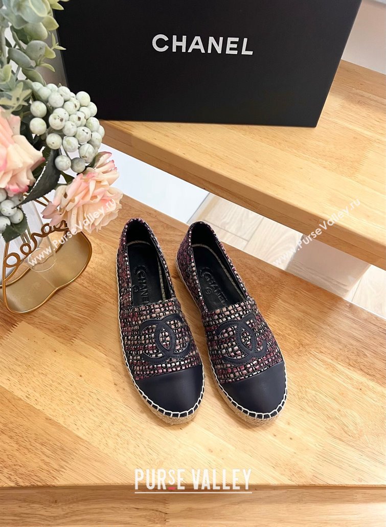 Chanel Tweed Lambskin Espadrilles Flats G29762 Purple 2024 (HB-240424206)