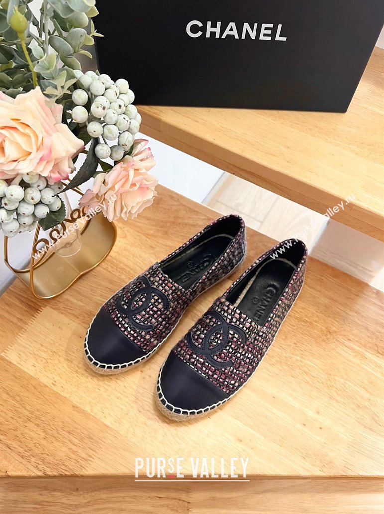 Chanel Tweed Lambskin Espadrilles Flats G29762 Purple 2024 (HB-240424206)