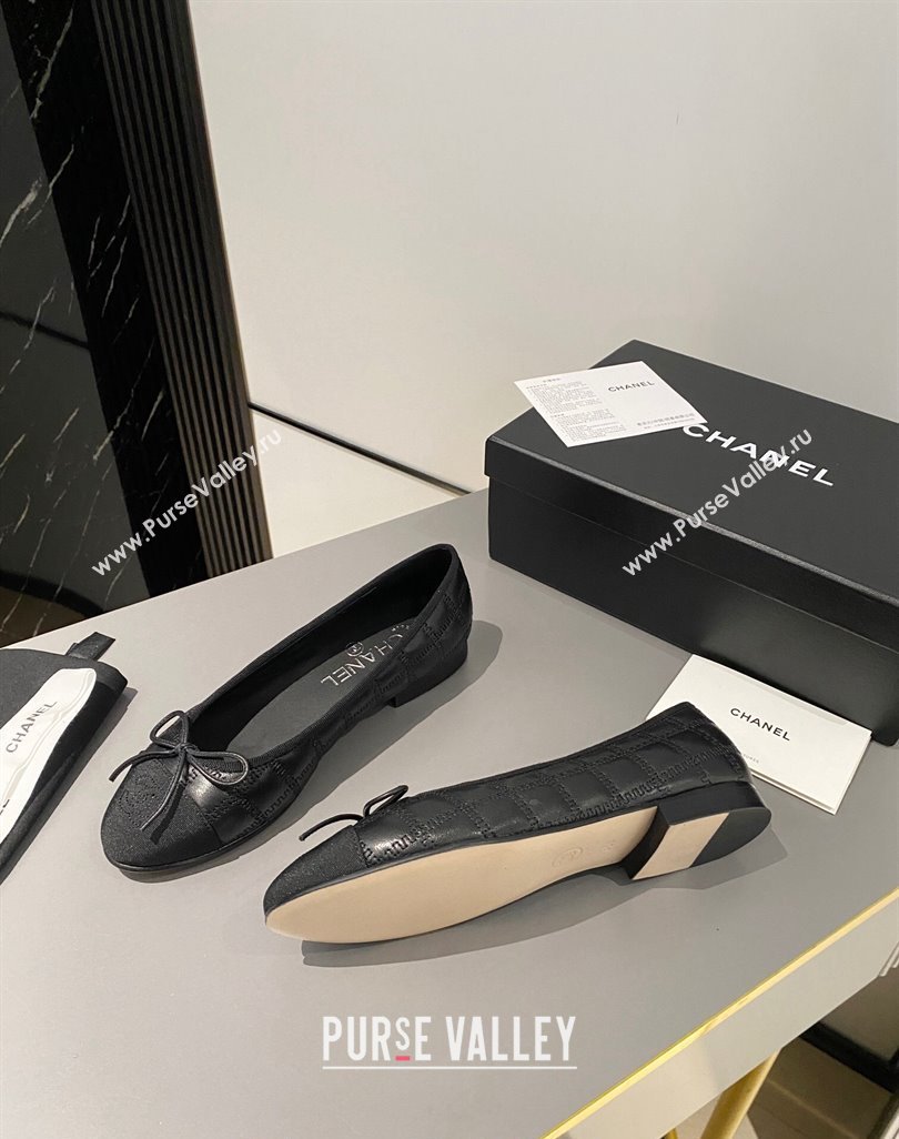 Chanel Quilted Lambskin Grosgrain Ballet Flat with Bow G45591 Black 2024 (MD-240423135)