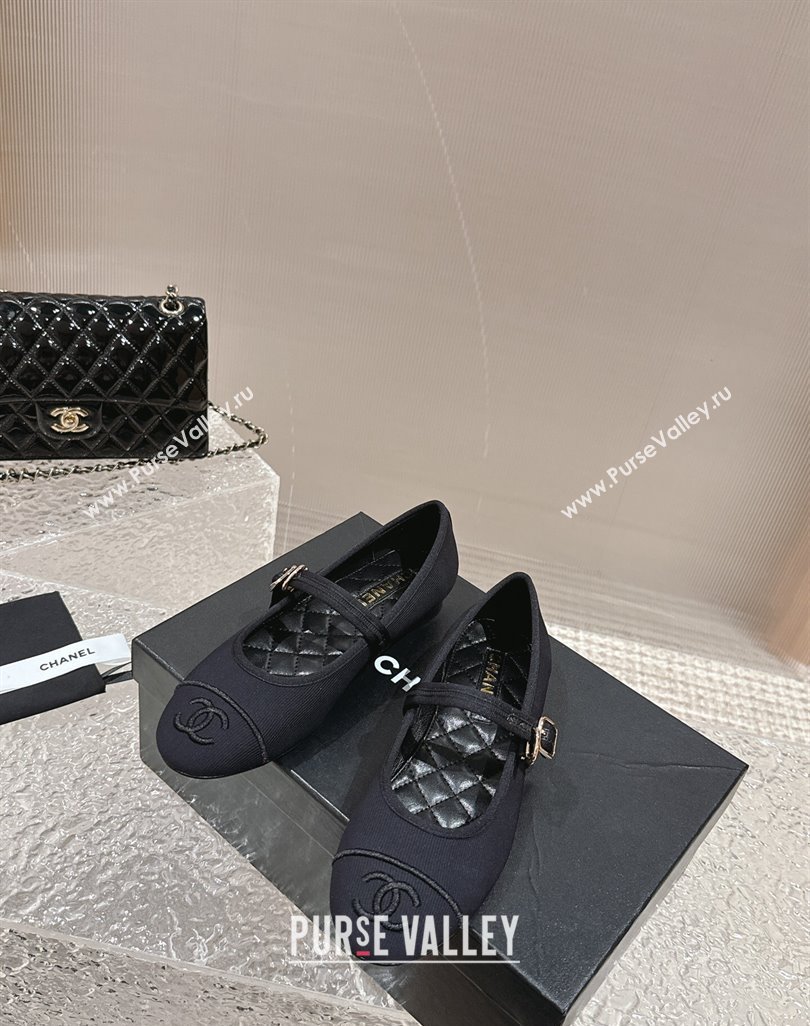 Chanel Cotton Mary Janes Flat Ballet G45503 Black 2024 (MD-240423154)