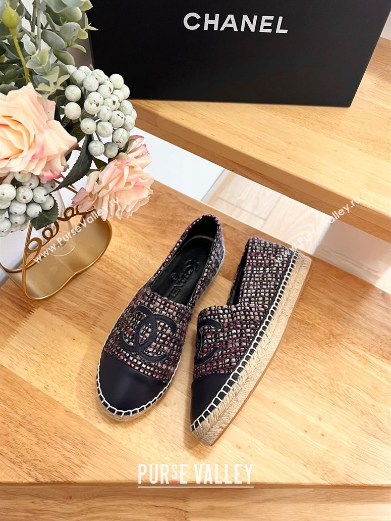 Chanel Tweed Lambskin Espadrilles Flats G29762 Purple 2024 (HB-240424206)