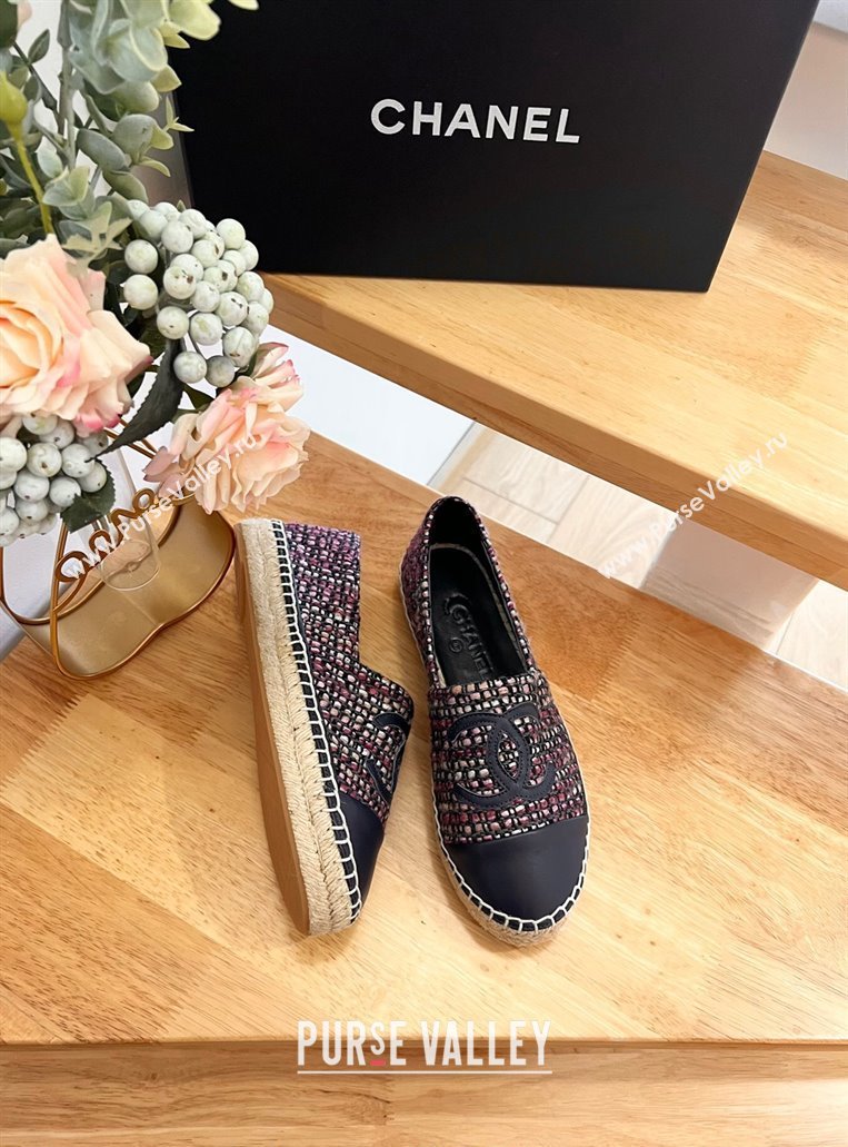 Chanel Tweed Lambskin Espadrilles Flats G29762 Purple 2024 (HB-240424206)