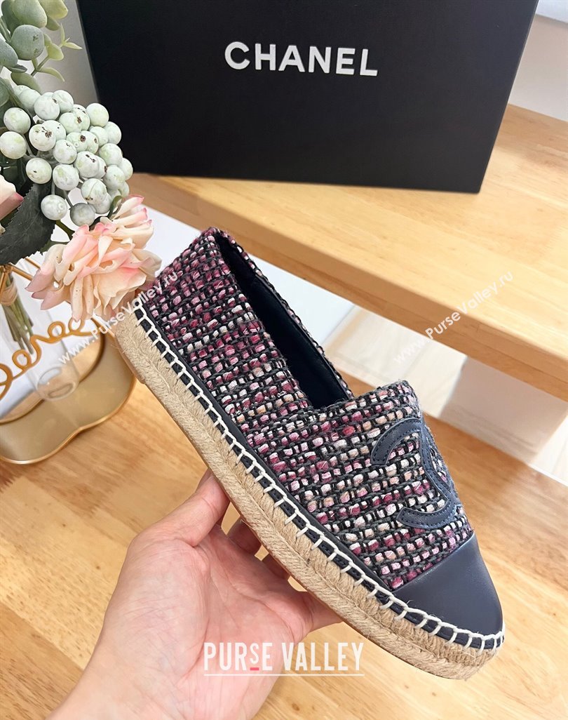 Chanel Tweed Lambskin Espadrilles Flats G29762 Purple 2024 (HB-240424206)