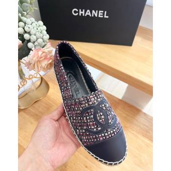 Chanel Tweed Lambskin Espadrilles Flats G29762 Purple 2024 (HB-240424206)