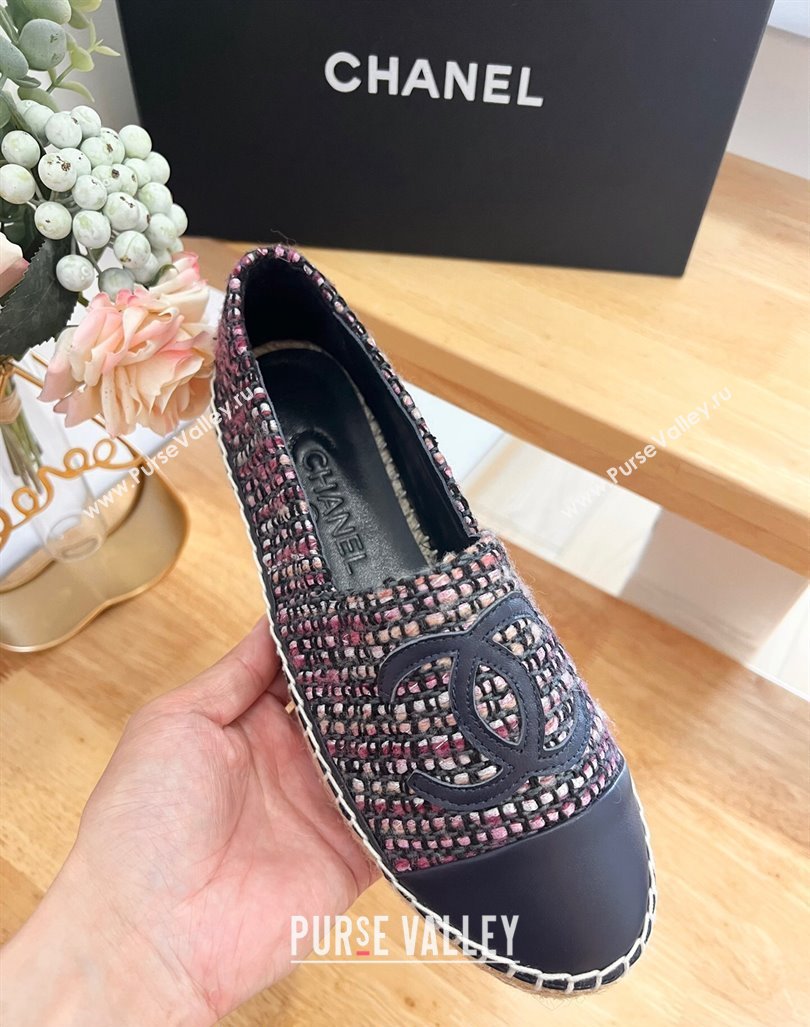 Chanel Tweed Lambskin Espadrilles Flats G29762 Purple 2024 (HB-240424206)