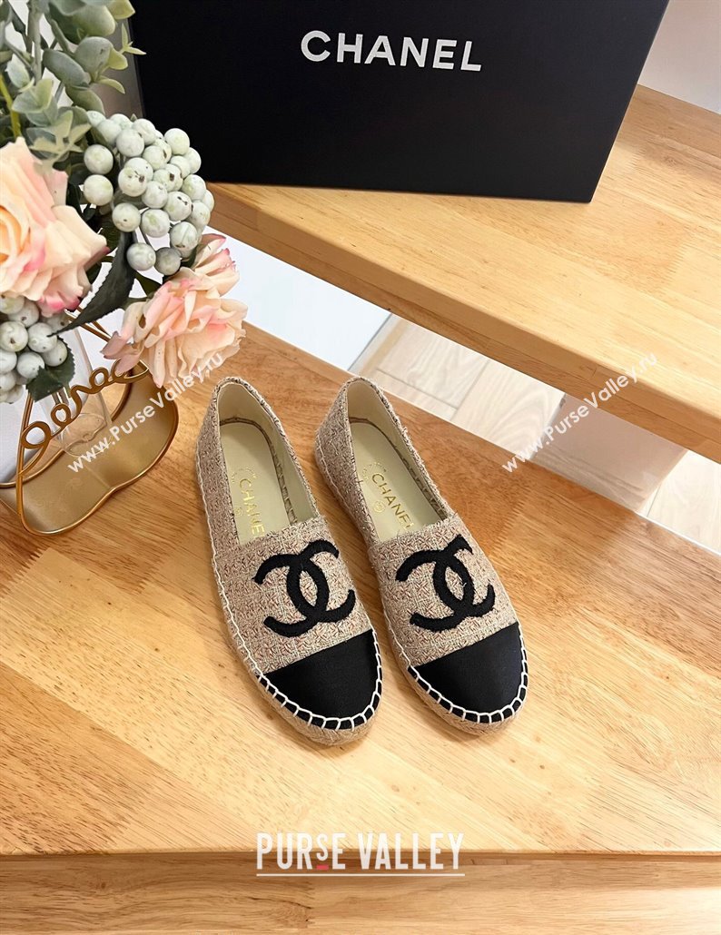 Chanel Tweed Grosgrain Espadrilles Flats G29762 Beige 2024 (HB-240424207)