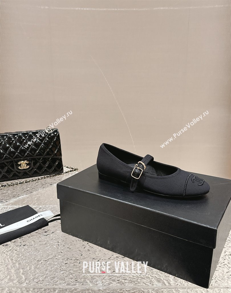 Chanel Cotton Mary Janes Flat Ballet G45503 Black 2024 (MD-240423154)