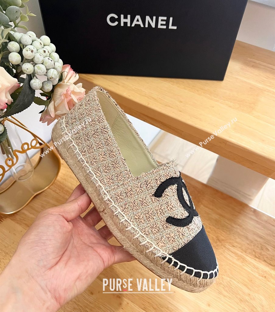 Chanel Tweed Grosgrain Espadrilles Flats G29762 Beige 2024 (HB-240424207)