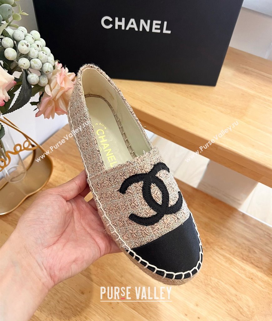 Chanel Tweed Grosgrain Espadrilles Flats G29762 Beige 2024 (HB-240424207)