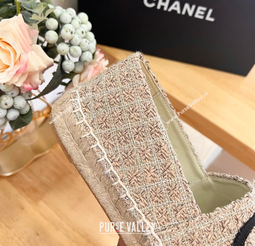 Chanel Tweed Grosgrain Espadrilles Flats G29762 Beige 2024 (HB-240424207)