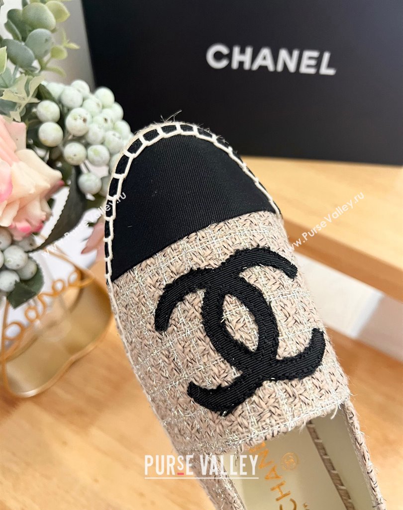 Chanel Tweed Grosgrain Espadrilles Flats G29762 Beige 2024 (HB-240424207)
