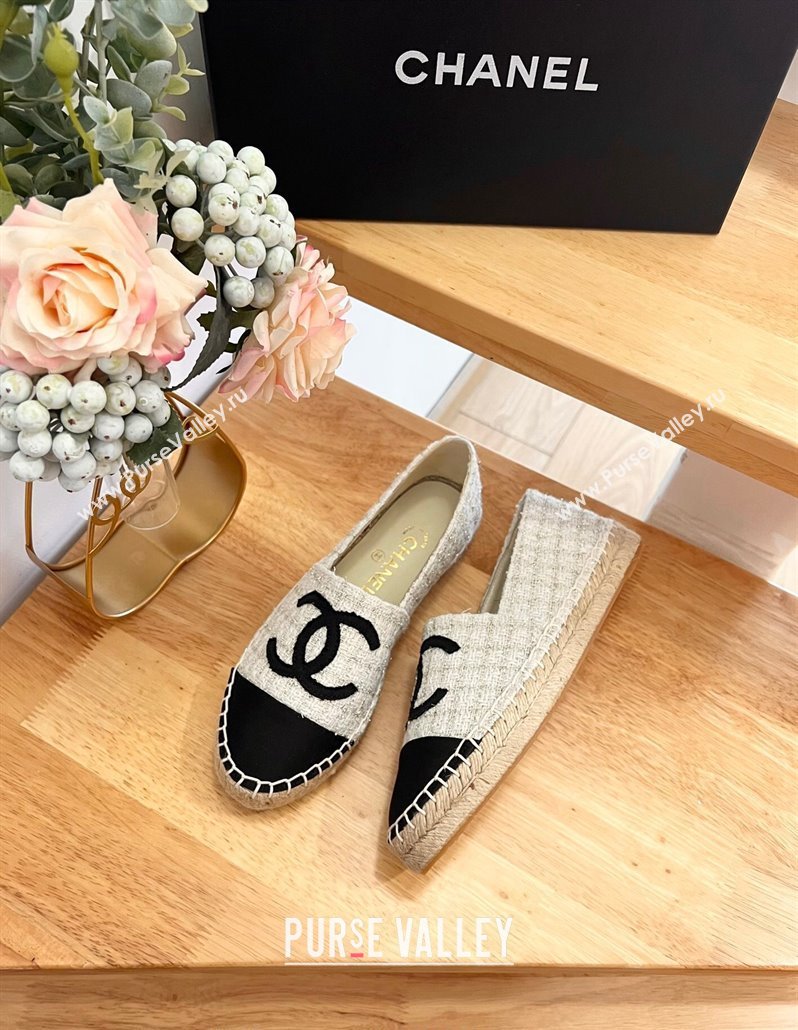 Chanel Tweed Grosgrain Espadrilles Flats G29762 White 2024 (HB-240424208)