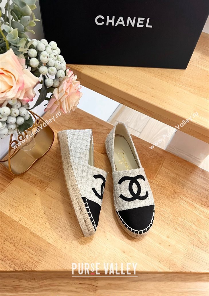 Chanel Tweed Grosgrain Espadrilles Flats G29762 White 2024 (HB-240424208)