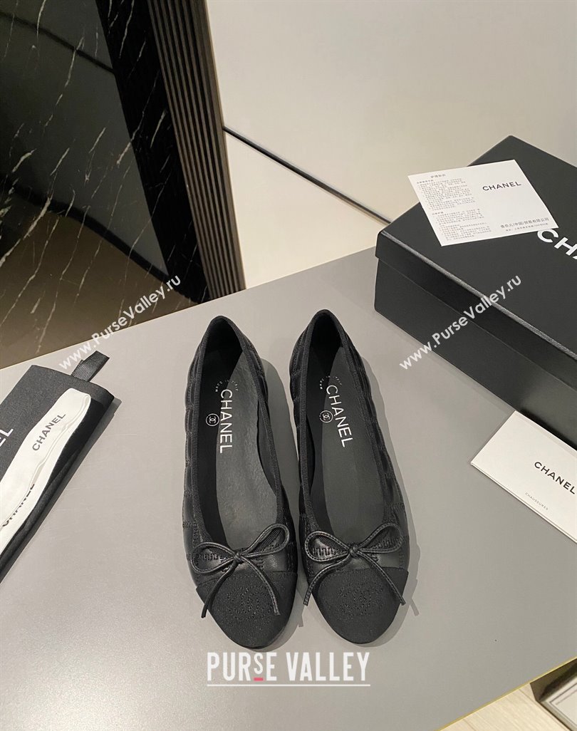 Chanel Quilted Lambskin Grosgrain Ballet Flat with Bow G45591 Black 2024 (MD-240423135)