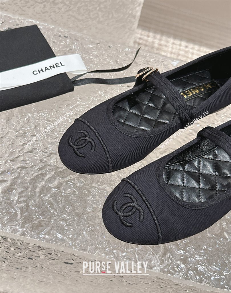 Chanel Cotton Mary Janes Flat Ballet G45503 Black 2024 (MD-240423154)