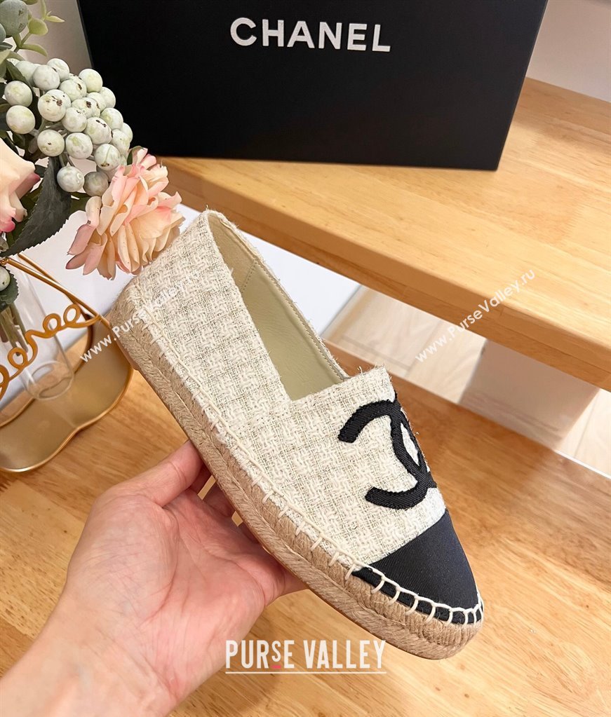 Chanel Tweed Grosgrain Espadrilles Flats G29762 White 2024 (HB-240424208)