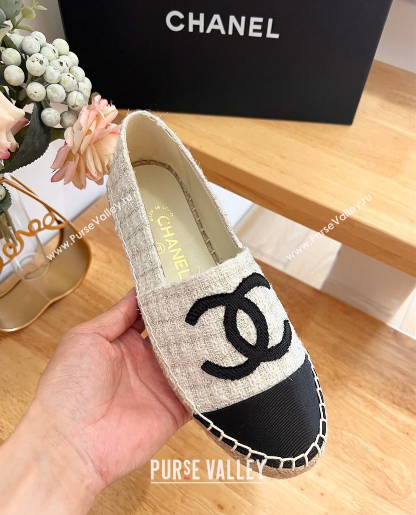 Chanel Tweed Grosgrain Espadrilles Flats G29762 White 2024 (HB-240424208)