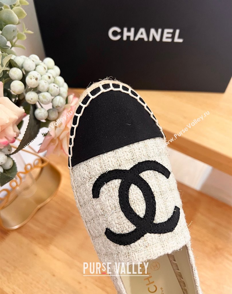 Chanel Tweed Grosgrain Espadrilles Flats G29762 White 2024 (HB-240424208)