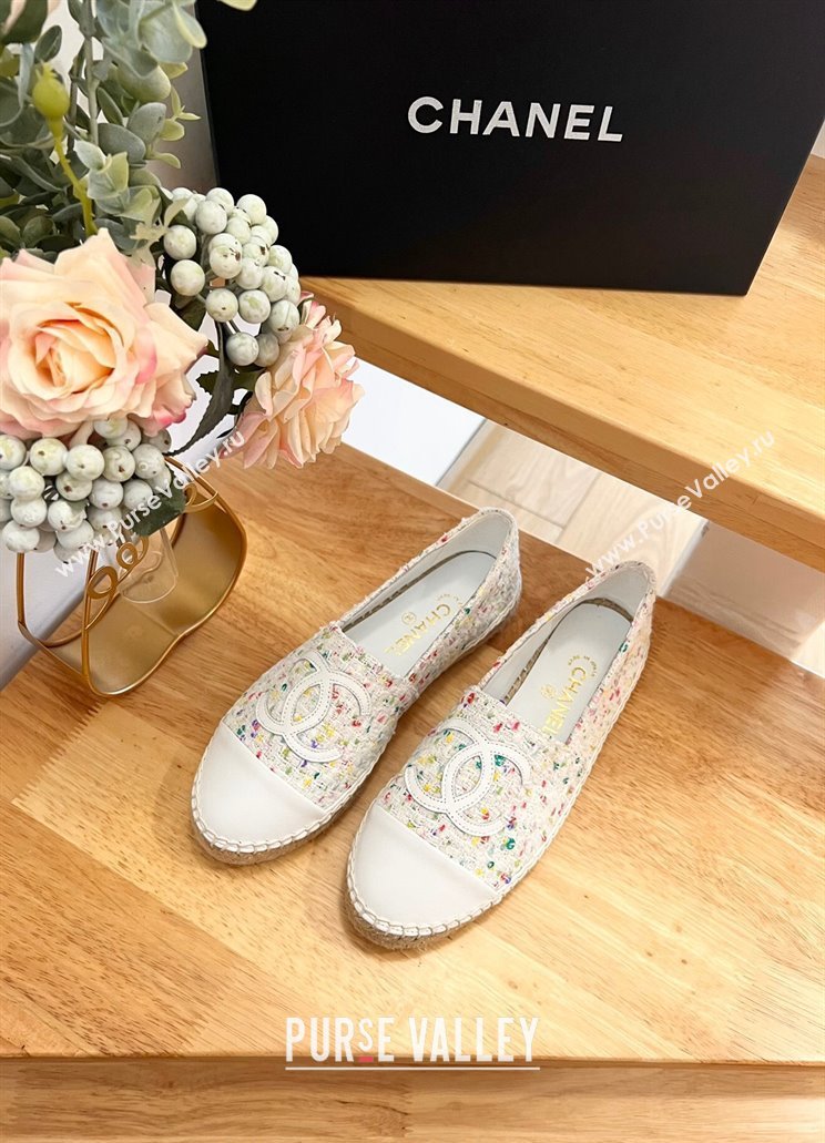Chanel Tweed Lambskin Espadrilles Flats G29762 White/Others 2024 (HB-240424210)