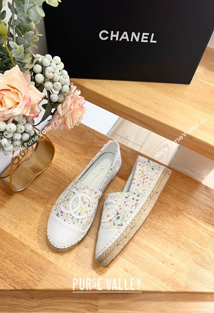 Chanel Tweed Lambskin Espadrilles Flats G29762 White/Others 2024 (HB-240424210)