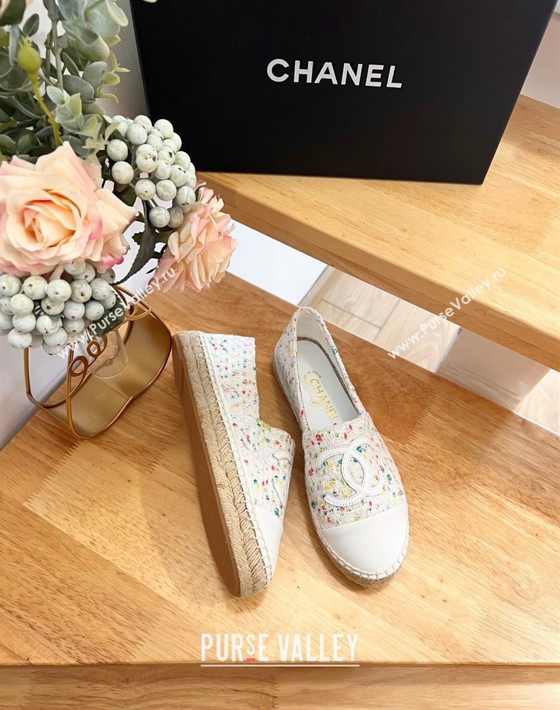 Chanel Tweed Lambskin Espadrilles Flats G29762 White/Others 2024 (HB-240424210)