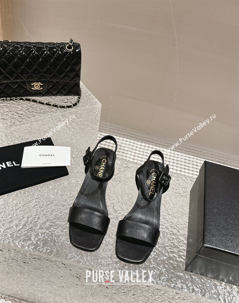 Chanel Lambskin Heel Sandals 6cm Black 2024 042502 (MD-240425050)
