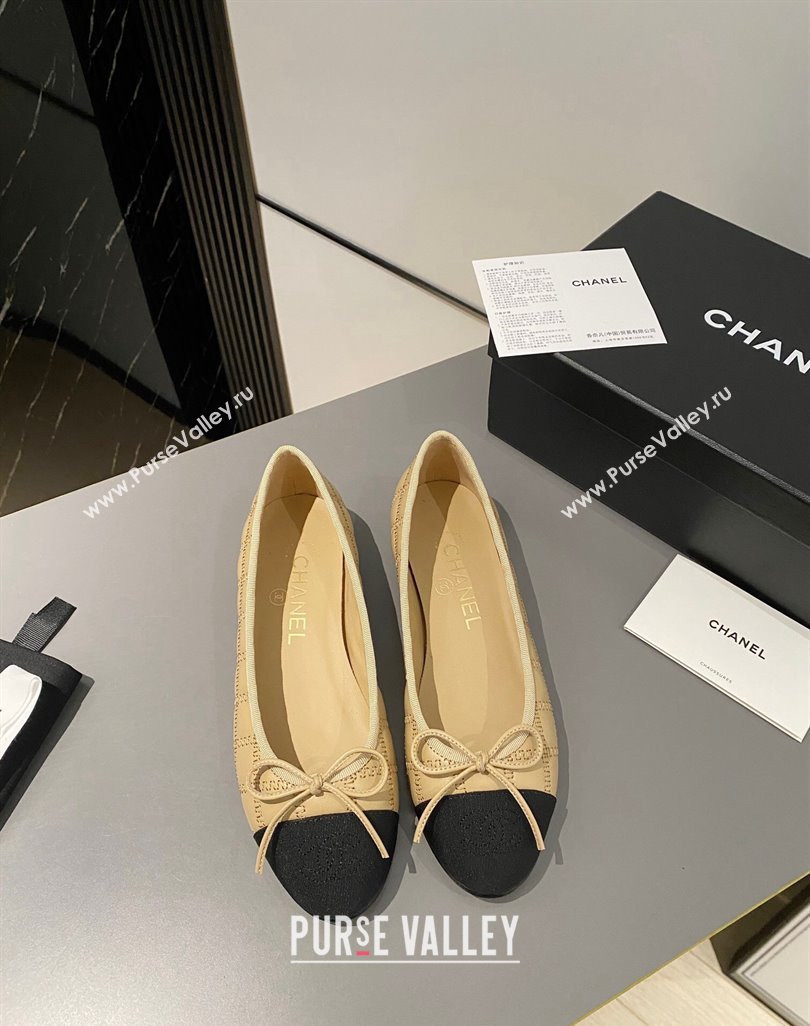 Chanel Quilted Lambskin Grosgrain Ballet Flat with Bow G45591 Beige 2024 (MD-240423137)