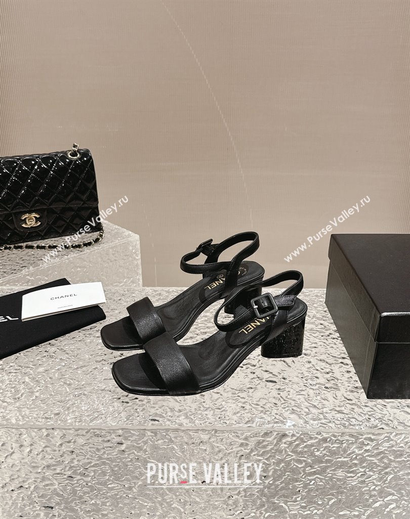 Chanel Lambskin Heel Sandals 6cm Black 2024 042502 (MD-240425050)