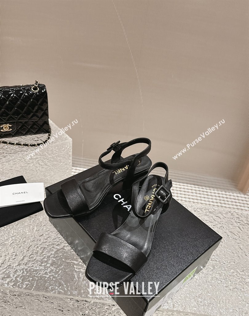 Chanel Lambskin Heel Sandals 6cm Black 2024 042502 (MD-240425050)