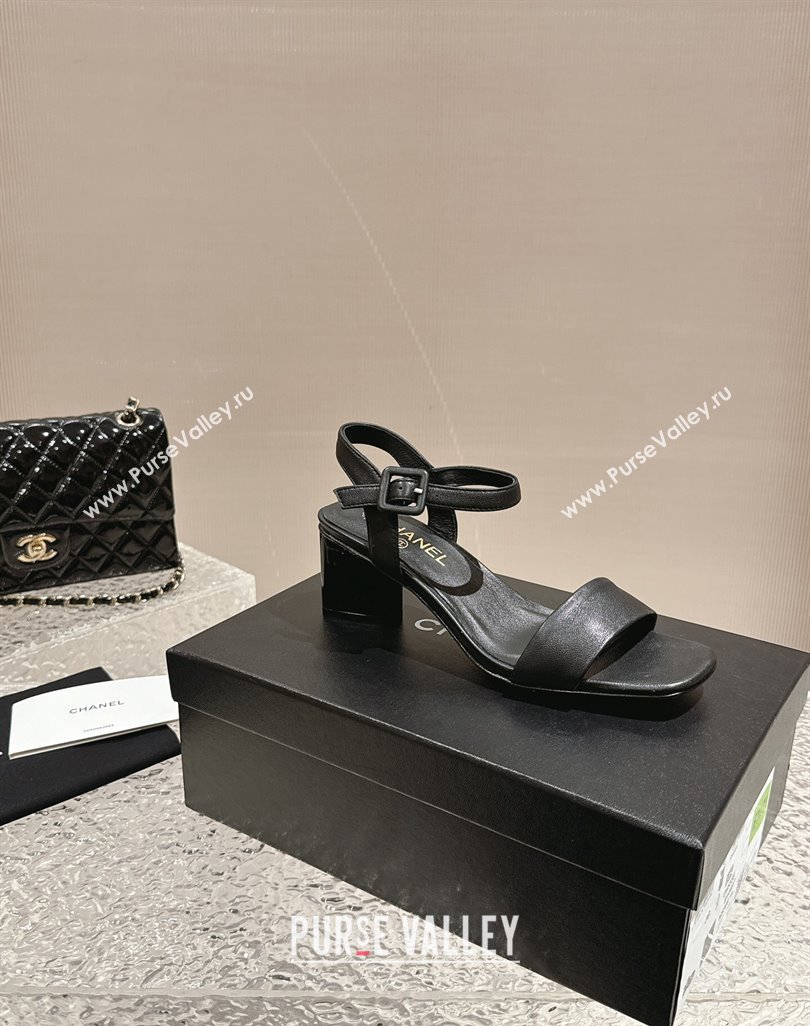 Chanel Lambskin Heel Sandals 6cm Black 2024 042502 (MD-240425050)