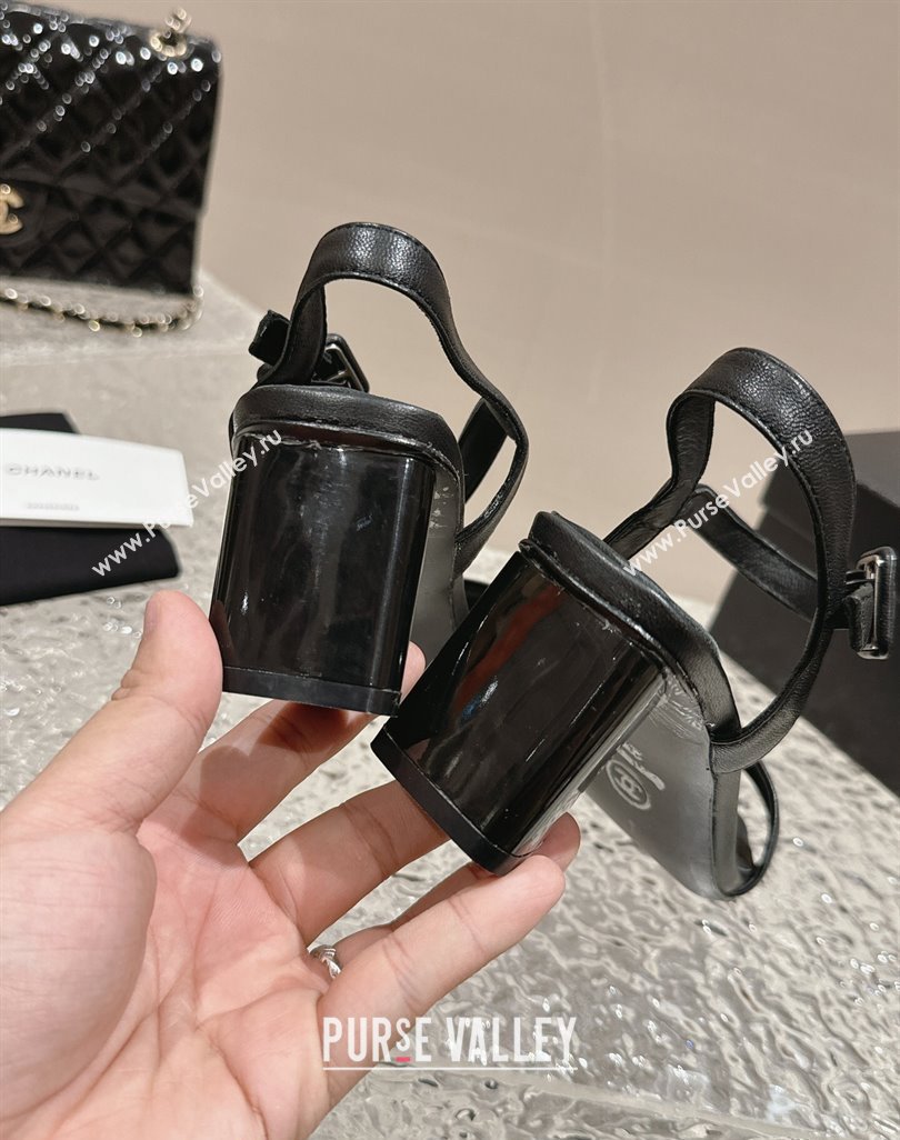 Chanel Lambskin Heel Sandals 6cm Black 2024 042502 (MD-240425050)