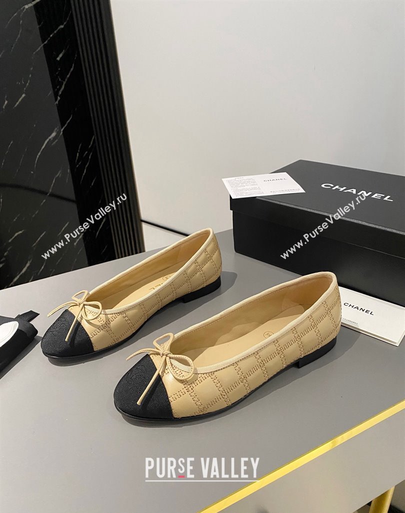 Chanel Quilted Lambskin Grosgrain Ballet Flat with Bow G45591 Beige 2024 (MD-240423137)