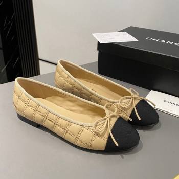 Chanel Quilted Lambskin Grosgrain Ballet Flat with Bow G45591 Beige 2024 (MD-240423137)