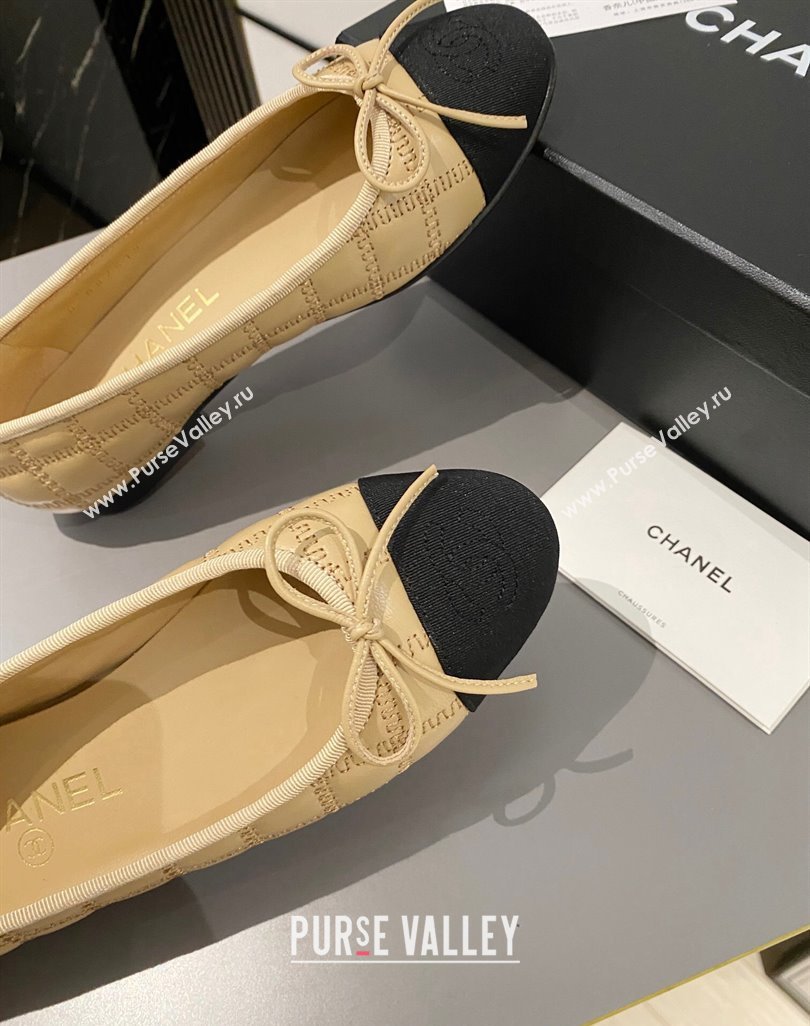 Chanel Quilted Lambskin Grosgrain Ballet Flat with Bow G45591 Beige 2024 (MD-240423137)