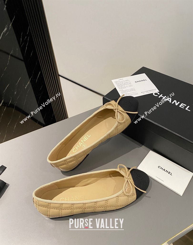 Chanel Quilted Lambskin Grosgrain Ballet Flat with Bow G45591 Beige 2024 (MD-240423137)