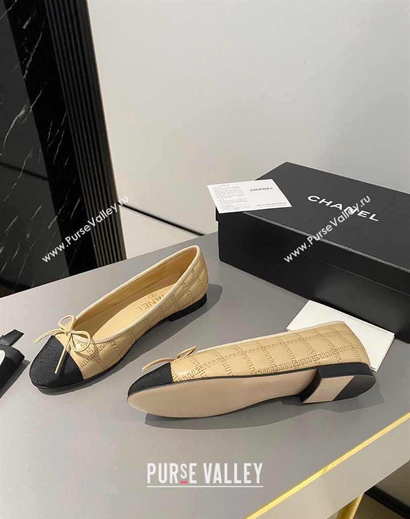 Chanel Quilted Lambskin Grosgrain Ballet Flat with Bow G45591 Beige 2024 (MD-240423137)