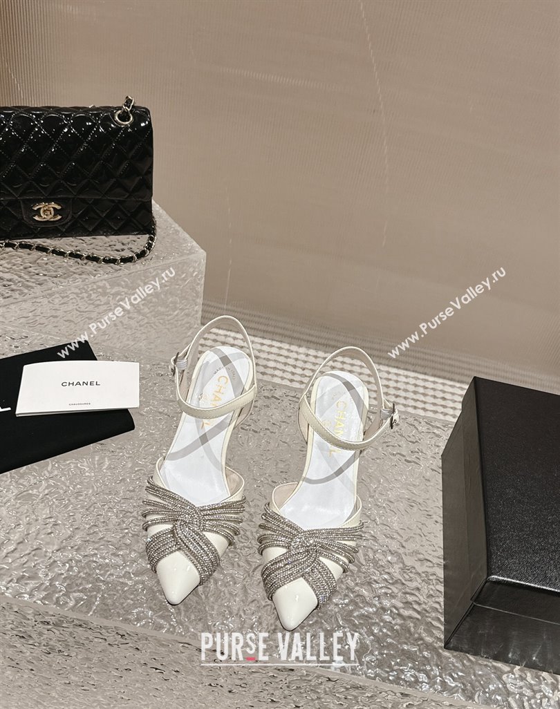 Chanel Patent Calfskin Slingback Pumps 6.5cm with Crystals Strap White 2024 0425 (MD-240425057)