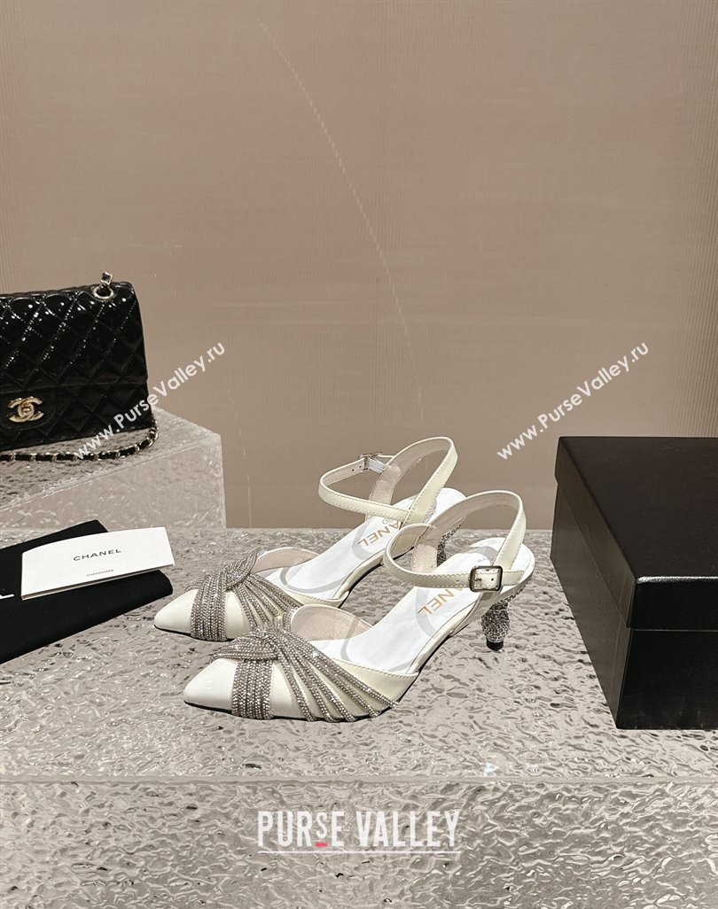 Chanel Patent Calfskin Slingback Pumps 6.5cm with Crystals Strap White 2024 0425 (MD-240425057)