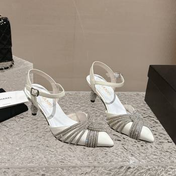Chanel Patent Calfskin Slingback Pumps 6.5cm with Crystals Strap White 2024 0425 (MD-240425057)