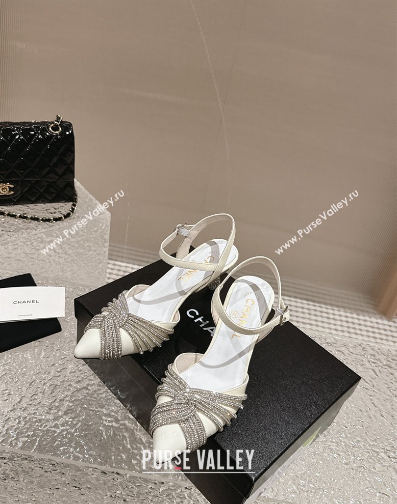 Chanel Patent Calfskin Slingback Pumps 6.5cm with Crystals Strap White 2024 0425 (MD-240425057)