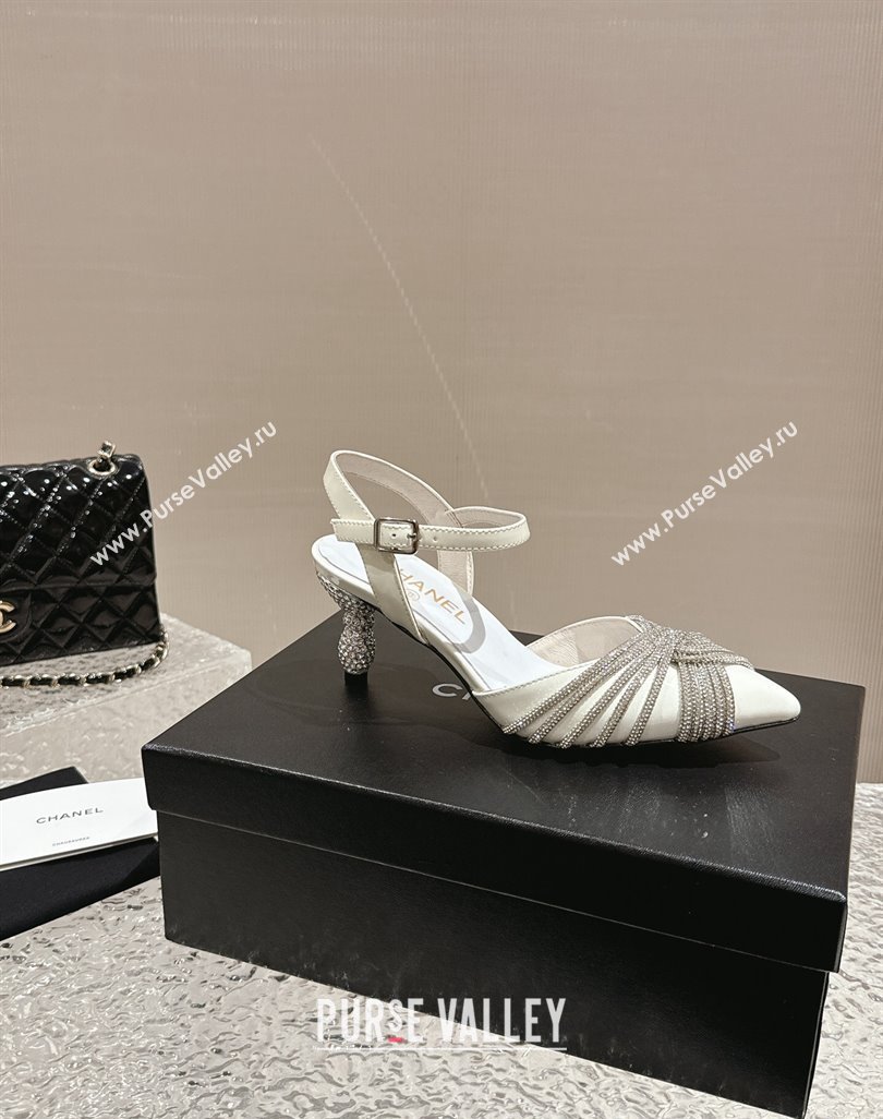 Chanel Patent Calfskin Slingback Pumps 6.5cm with Crystals Strap White 2024 0425 (MD-240425057)