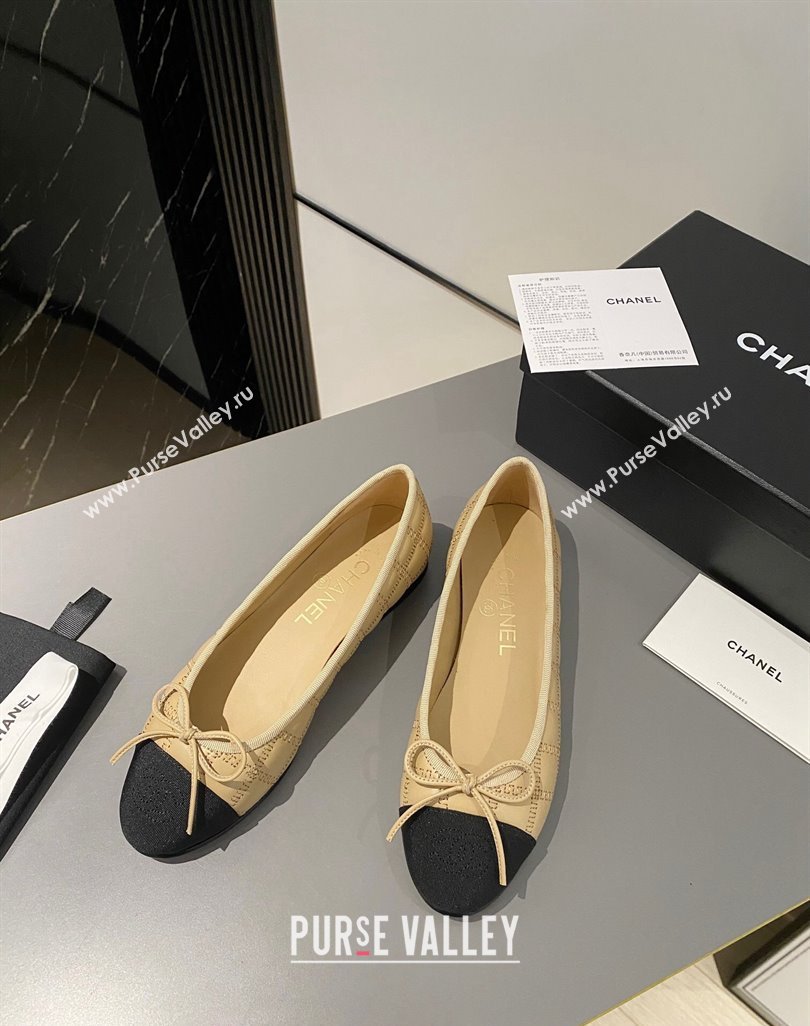 Chanel Quilted Lambskin Grosgrain Ballet Flat with Bow G45591 Beige 2024 (MD-240423137)
