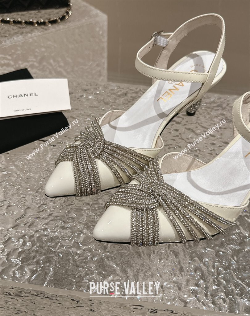 Chanel Patent Calfskin Slingback Pumps 6.5cm with Crystals Strap White 2024 0425 (MD-240425057)