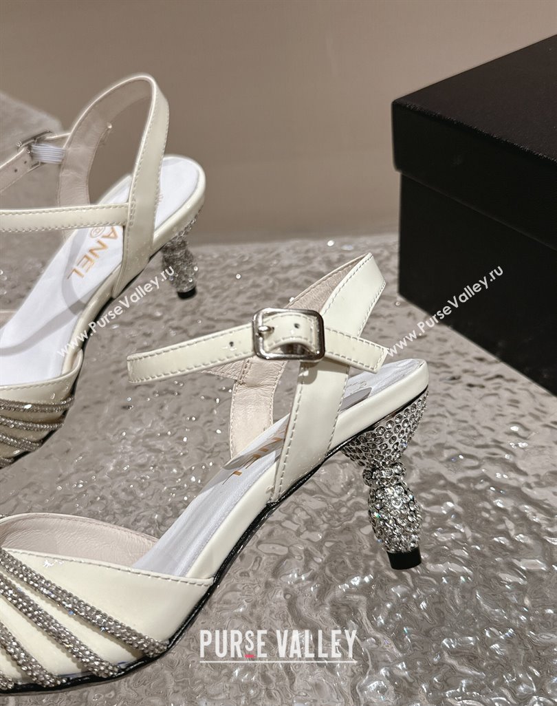 Chanel Patent Calfskin Slingback Pumps 6.5cm with Crystals Strap White 2024 0425 (MD-240425057)
