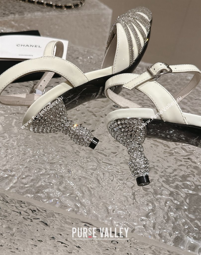 Chanel Patent Calfskin Slingback Pumps 6.5cm with Crystals Strap White 2024 0425 (MD-240425057)