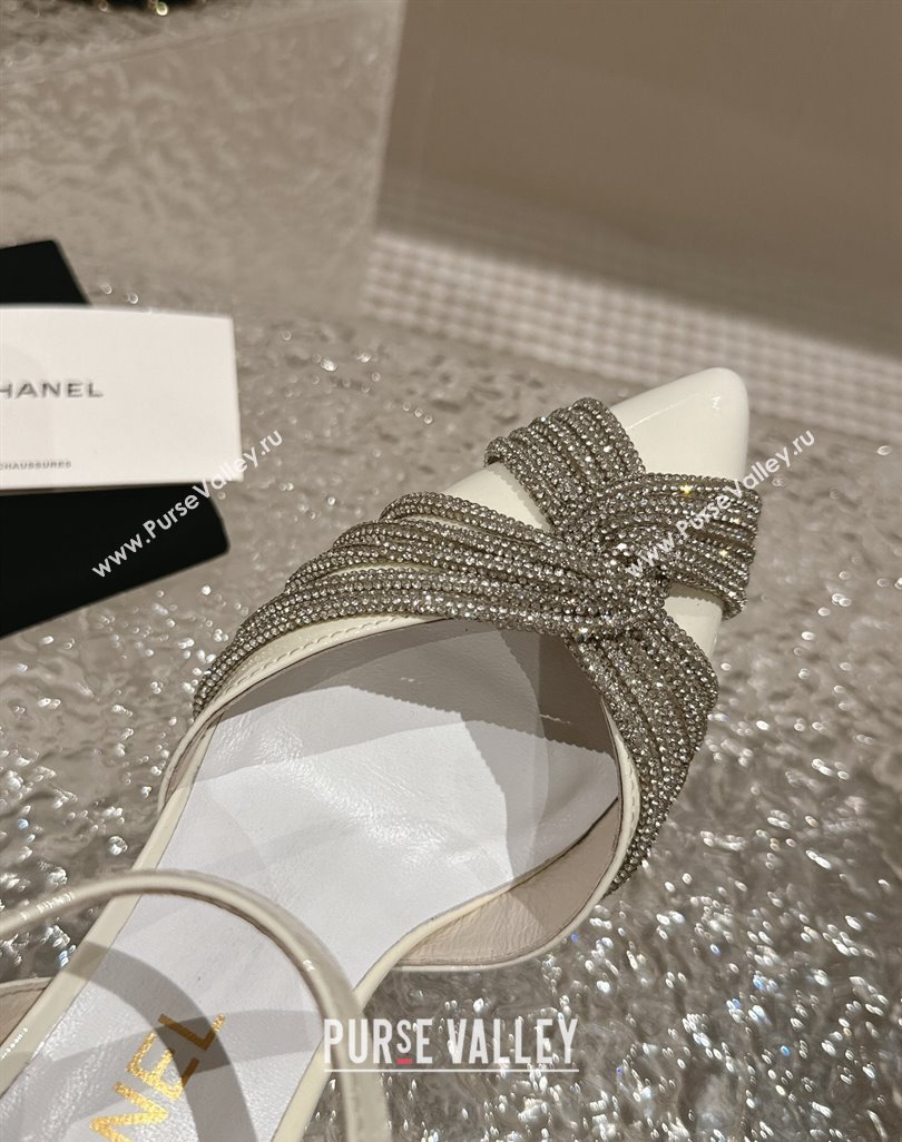 Chanel Patent Calfskin Slingback Pumps 6.5cm with Crystals Strap White 2024 0425 (MD-240425057)