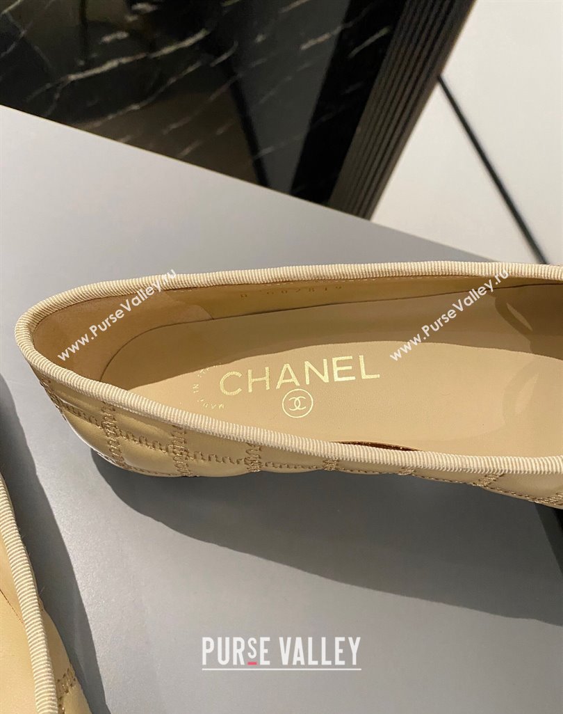 Chanel Quilted Lambskin Grosgrain Ballet Flat with Bow G45591 Beige 2024 (MD-240423137)