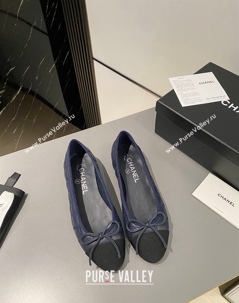 Chanel Quilted Lambskin Grosgrain Ballet Flat with Bow G45591 Dark Blue 2024 (MD-240423138)