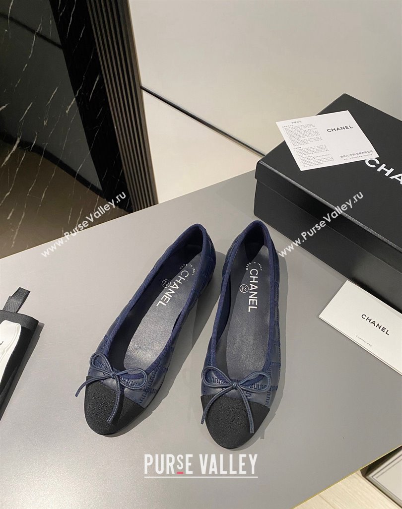 Chanel Quilted Lambskin Grosgrain Ballet Flat with Bow G45591 Dark Blue 2024 (MD-240423138)